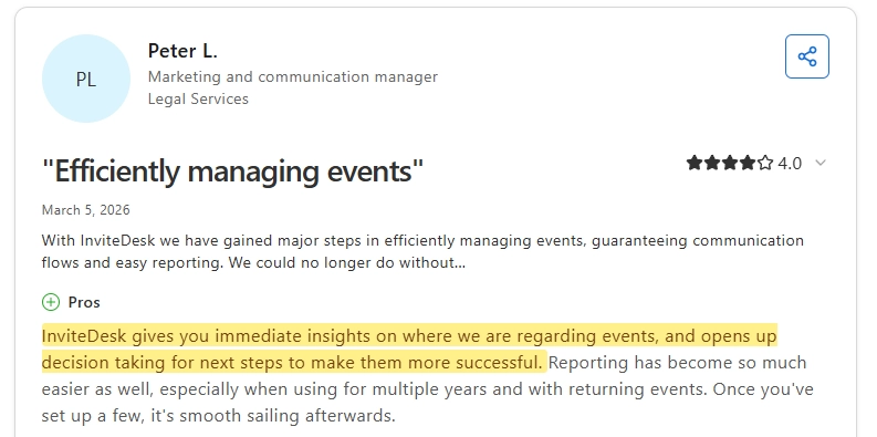 peter l review - for invitedesk efficieintly managing events