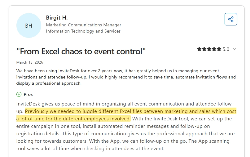 from excel chaos to event control