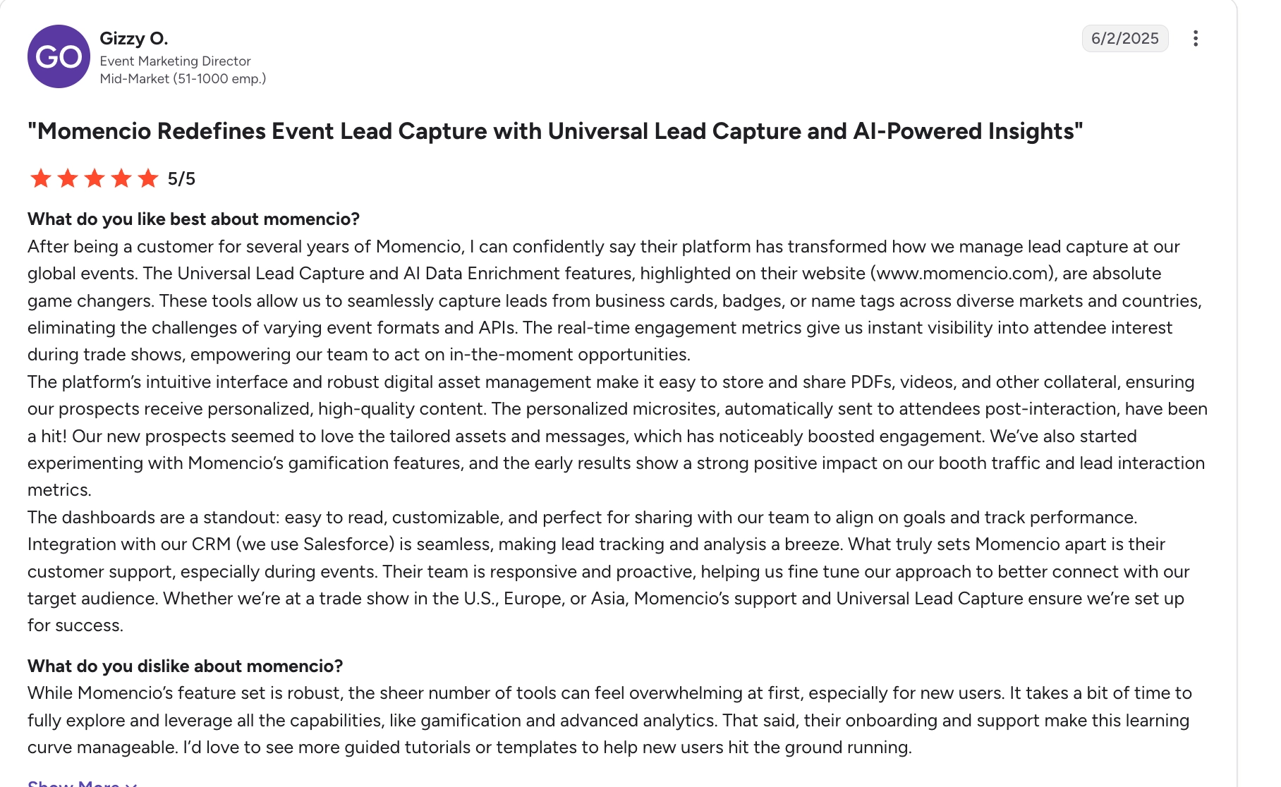momencio event lead capture